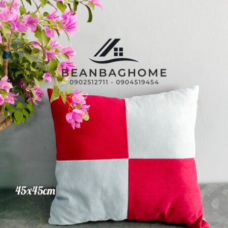 Gối sofa 45x45cm – Màu trắng / đỏ – (Tựa lưng sofa, ghế ngồi văn phòng) Gối sofa beanbaghome.com